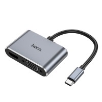  Adapteris Hoco HB30 Type-C to HDMI+VGA+USB-A3.0+Type-C grey 